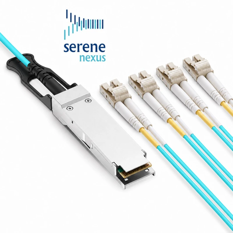 10M kabel AOC breakout 40G QSFP+ do 4×LC duplex Serene Nexus – zbliżenie