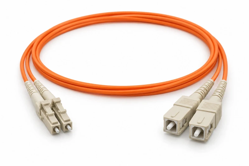 Patchcord OM2 LC-SC duplex, pomarańczowy kabel i kremowe złącza