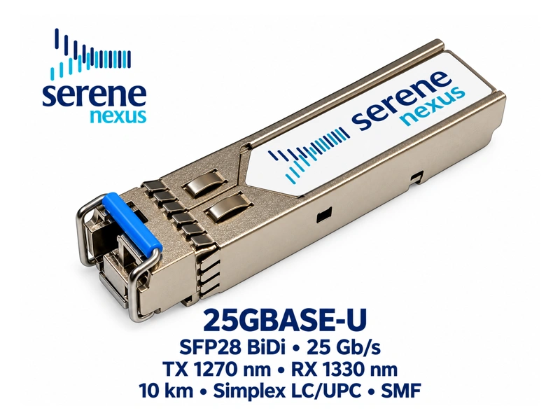Moduł Serene Nexus 25GBASE-U, SFP28 BiDi 25 Gb/s, TX 1270 nm, RX 1330 nm, 10 km, Simplex LC/UPC, SMF