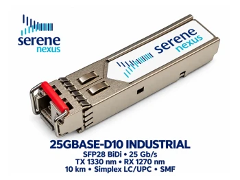 Moduł SFP28 BiDi 25GBASE-D10 TX 1330 / RX 1270 nm 10 km przemysłowy – Serene Nexus